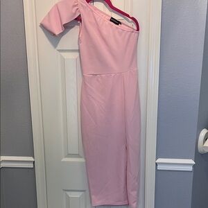 PrettyLittleThing Soft Pink One-Shoulder Dress